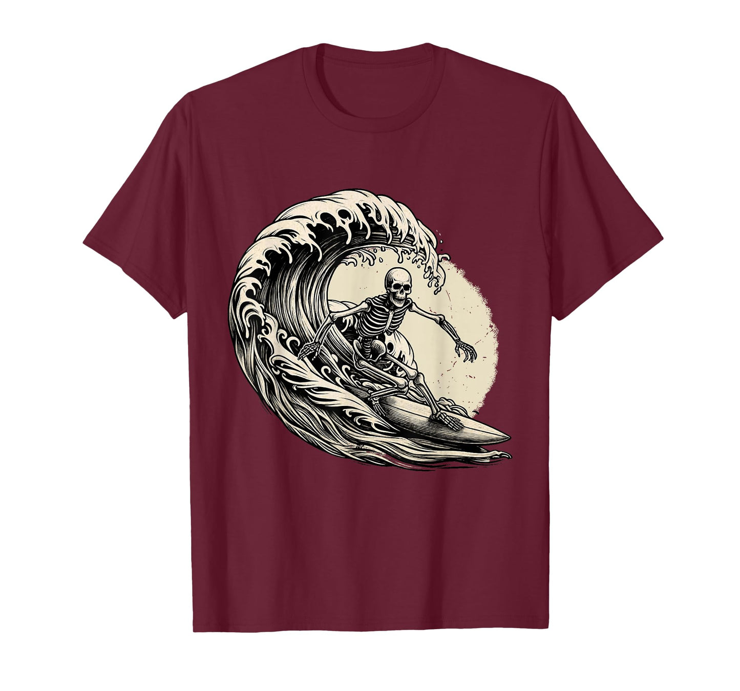Skeleton Surfer Vintage Big Wave Surfing Funny Halloween T-Shirt