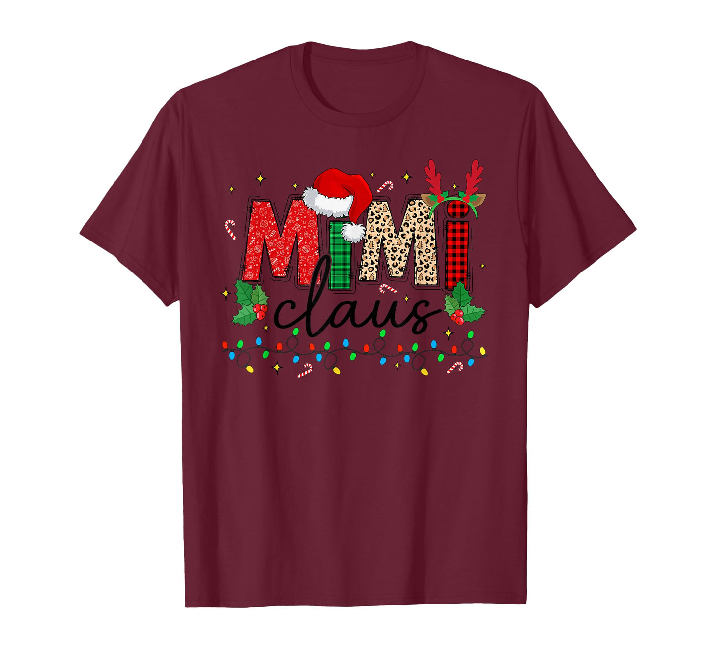 Mimi Claus Christmas Santa Hat Reindeer Grandma Grandkids T-Shirt