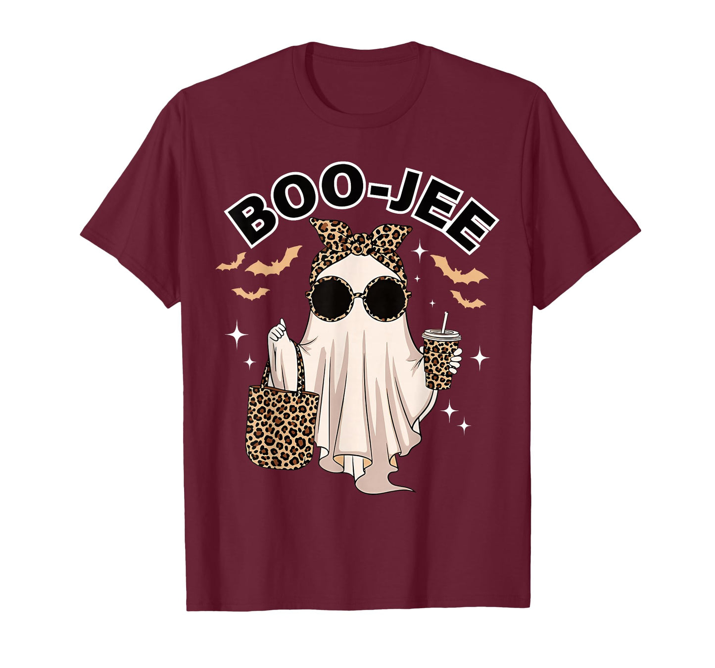Coquette Leopard Ghost Coffee Boo-JEE Halloween Boujee Ghost T-Shirt