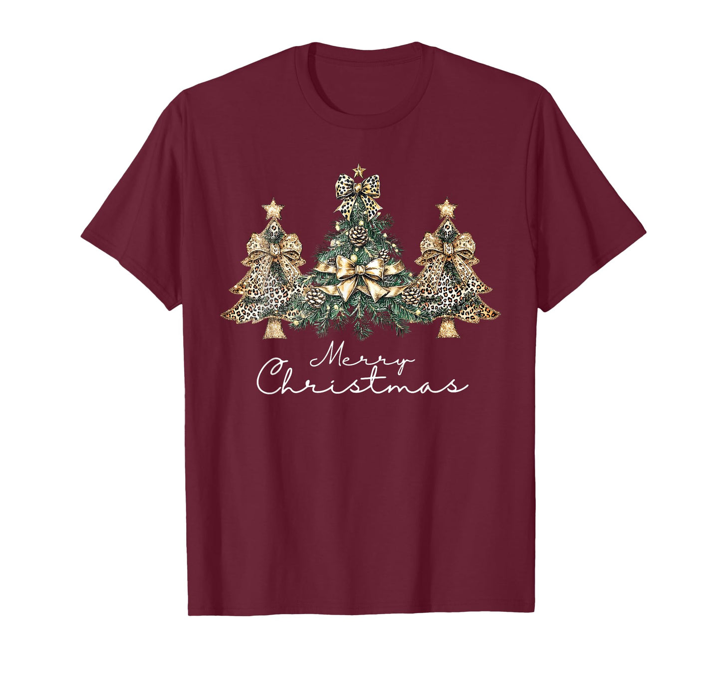 Christmas Leopard Coquette Bow Xmas Trees Pajamas Holiday T-Shirt
