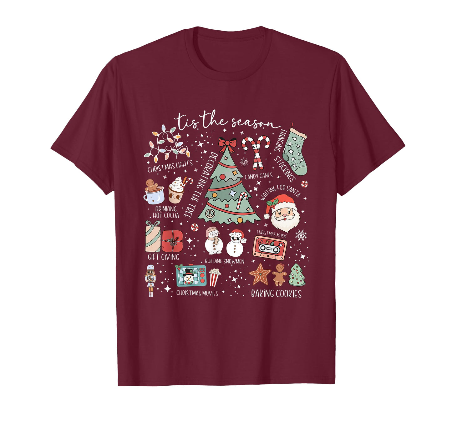 Retro Funny Tis The Season Doodles Christmas Santa Cute Xmas T-Shirt