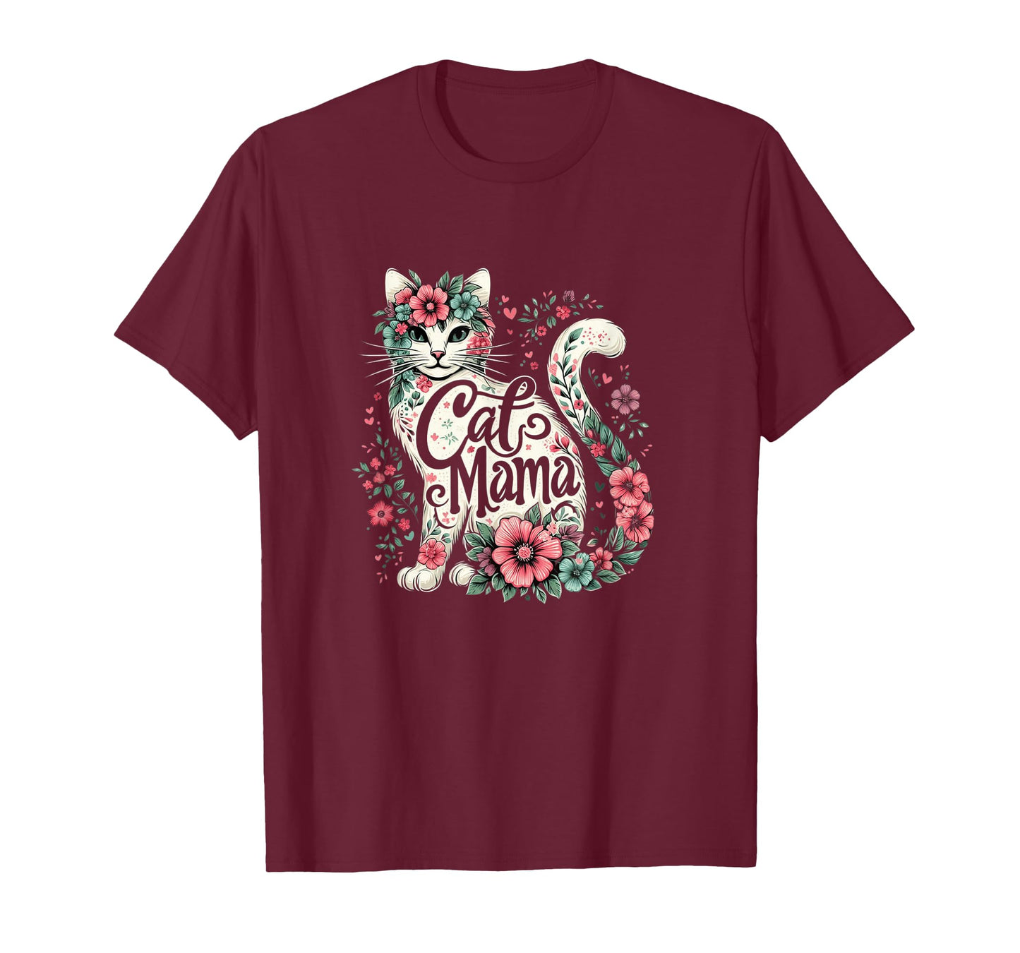 Cat Mama Cute Flower Cat Mother's Day Floral Cat Mom T-Shirt