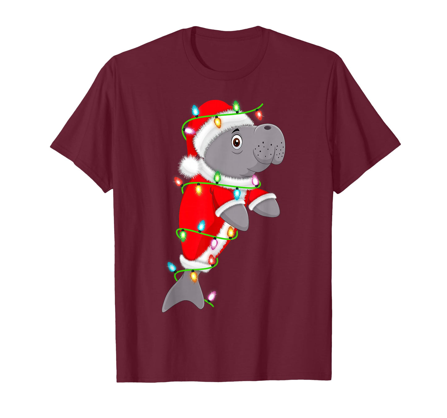 Manatee Christmas Lights Santa Costume Cute Animal Xmas T-Shirt