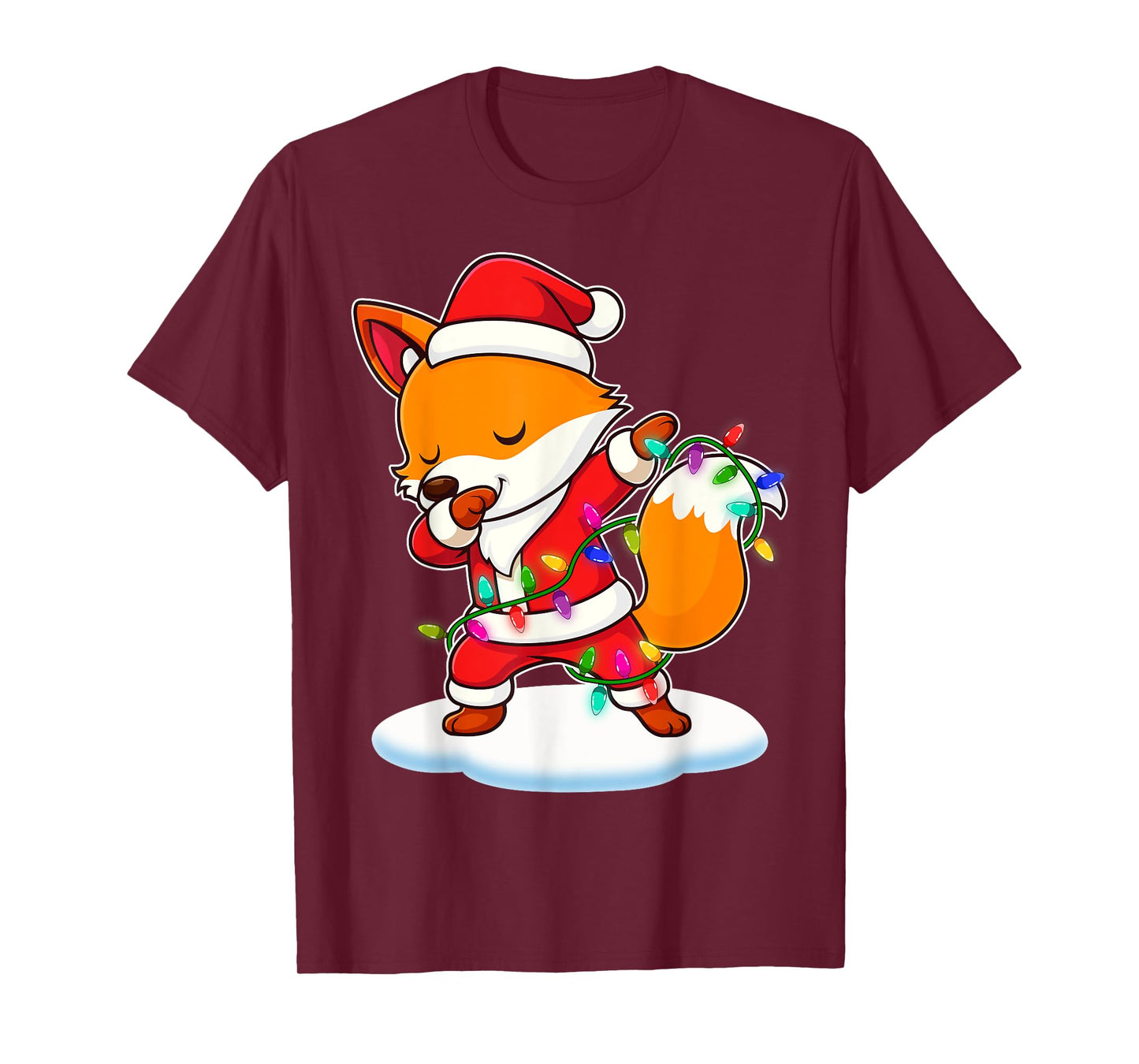 Christmas Fox Dabbing Lights Santa Xmas for Men Women T-Shirt