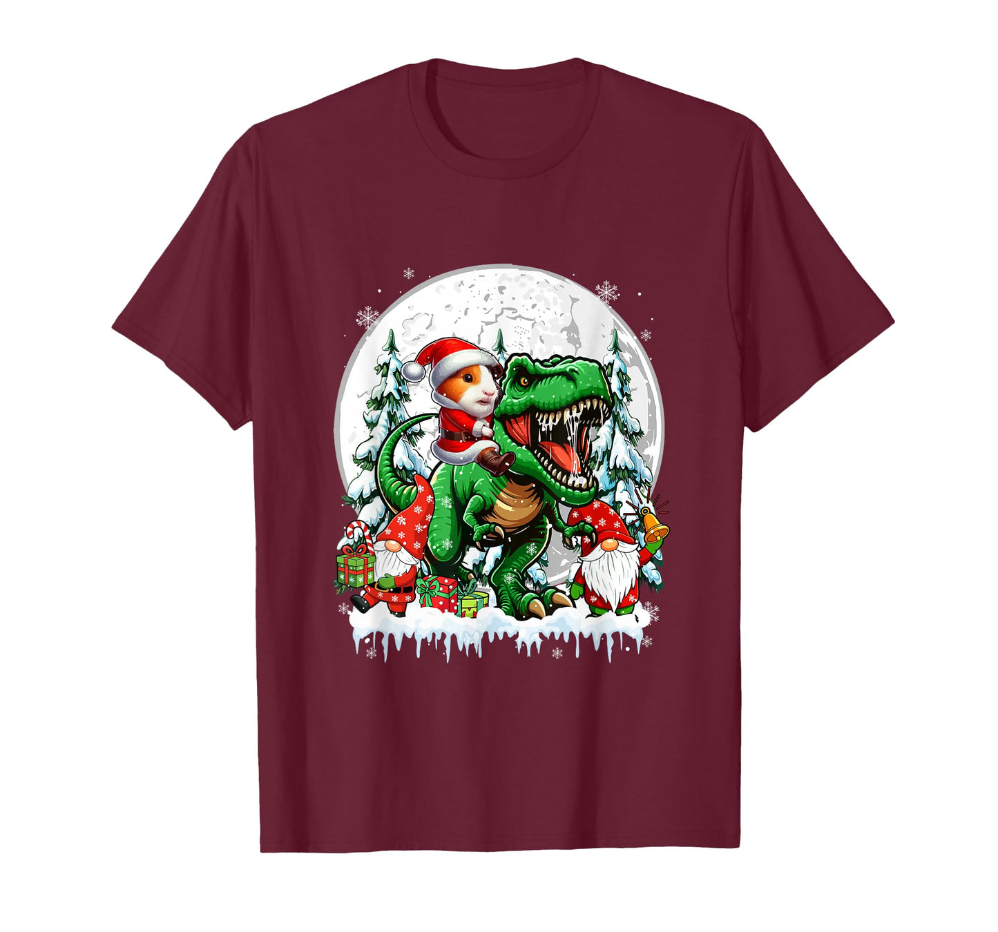 Santa Guinea Pig Riding T-Rex Gnomes Christmas Trees Family T-Shirt