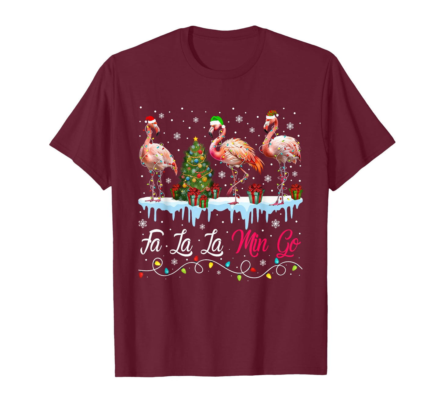 FA La La Mingo Flamingo Christmas Tropical Xmas Tree Lights T-Shirt
