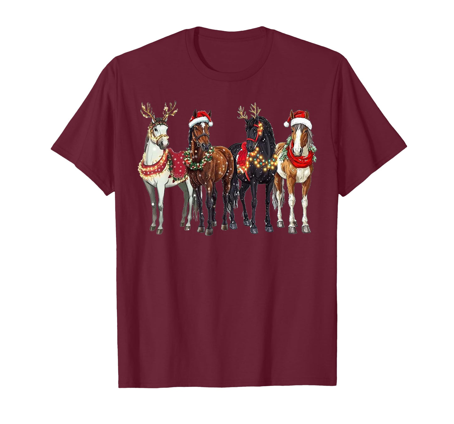 Horse Lover Santa Hat Christmas Xmas Holiday Retro T-Shirt