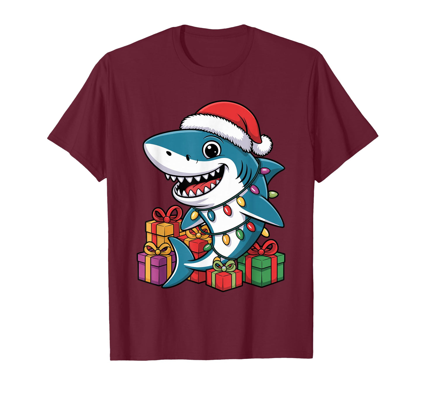 Shark Santa Hat Christmas Funny Marine Life Lovers Holiday T-Shirt