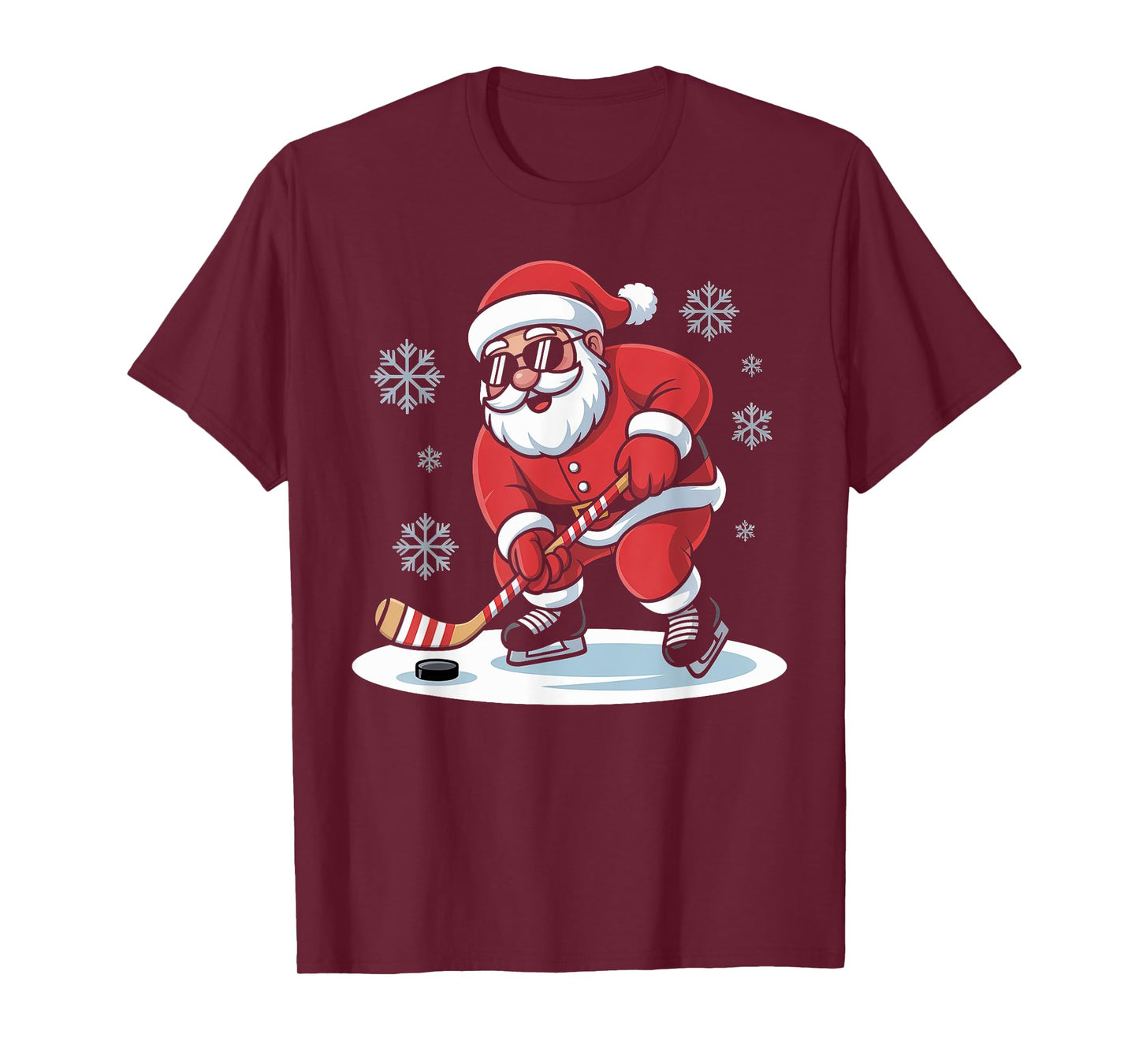 Santa Plays Ice Hockey Funny Christmas Winter Sports Fan T-Shirt