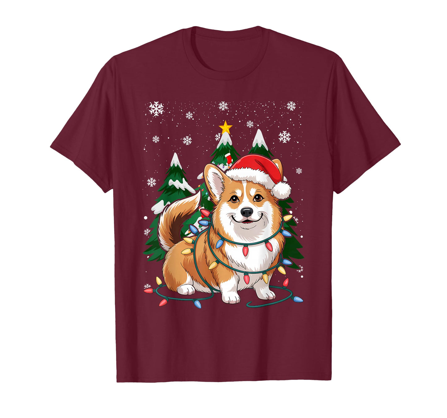 Corgi Tangled Up in Christmas Lights Santa T-Shirt