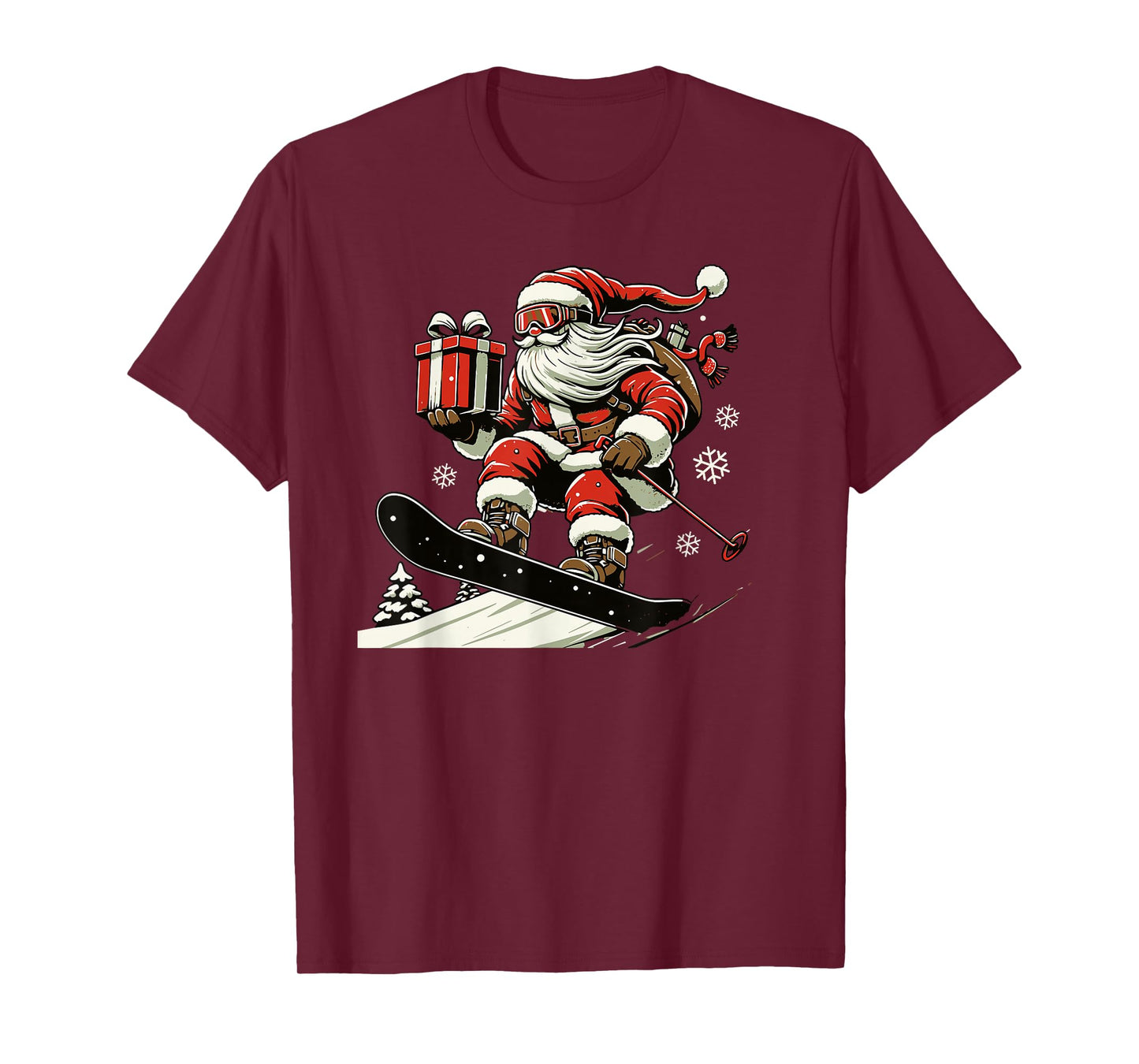 Funny Christmas Holiday Santa Snowboarding T-Shirt