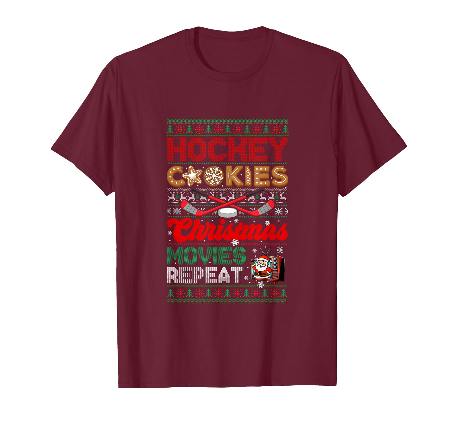 Hockey Cookies Christmas Movies Repeat Sweater Player T-Shirt