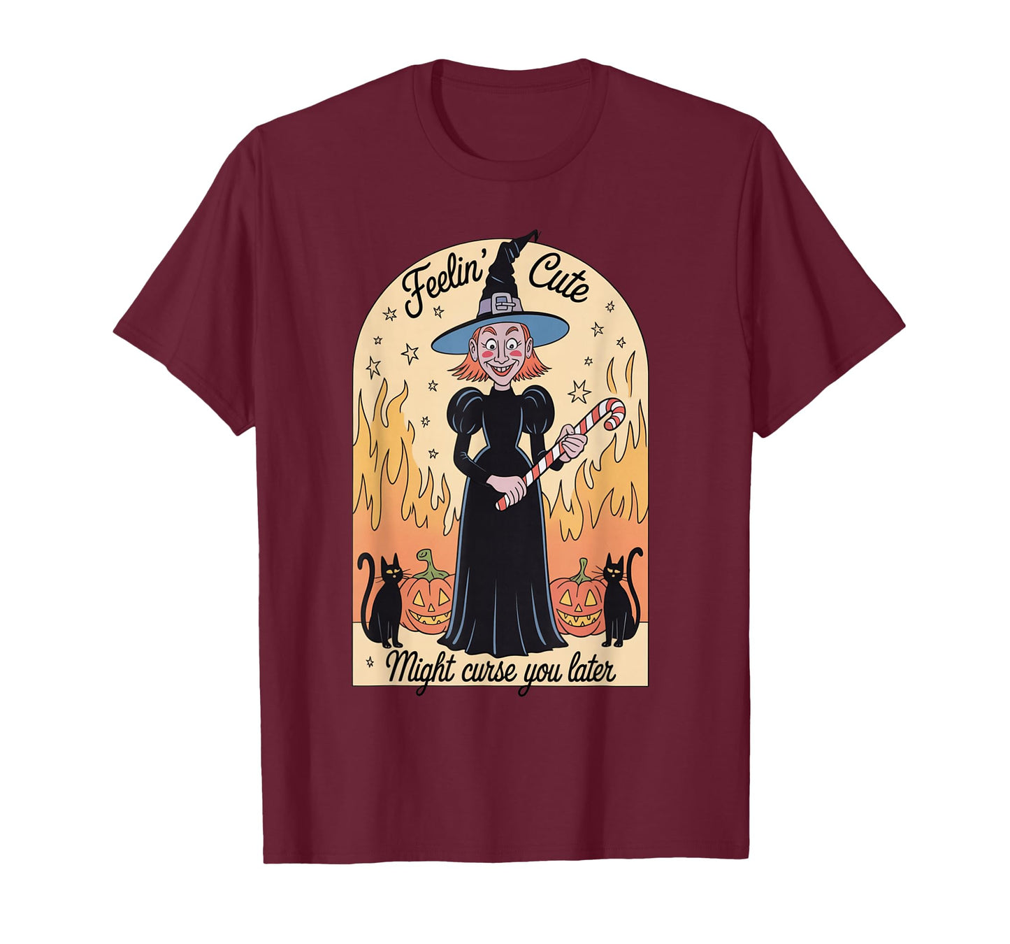 Funny Witch Halloween Pumpkin Feelin Cute Curse Women Men T-Shirt