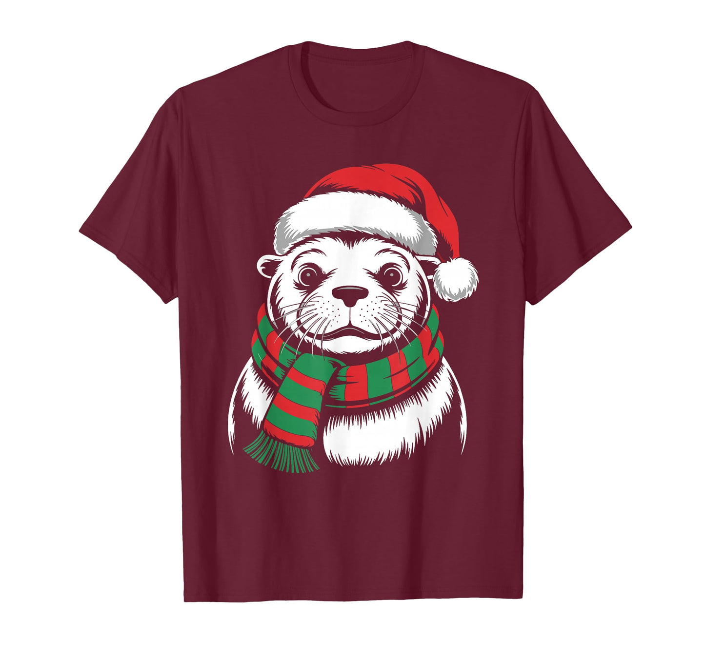 Sea Lion Xmas Santa Hat Scarf Christmas Costume T-Shirt