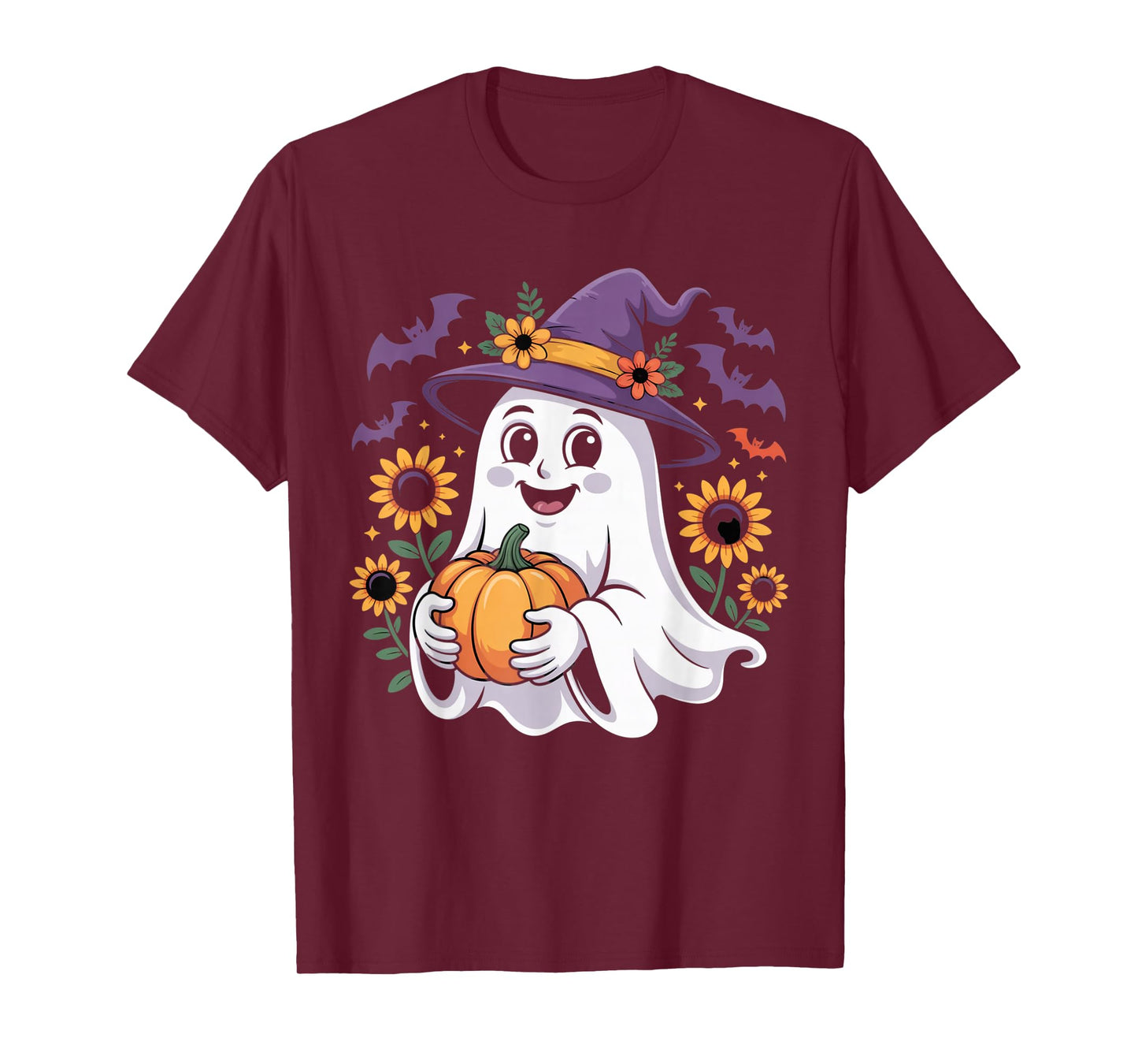 Witch Ghost Pumpkin Sunflower Halloween Shirt Cute Autumn T-Shirt