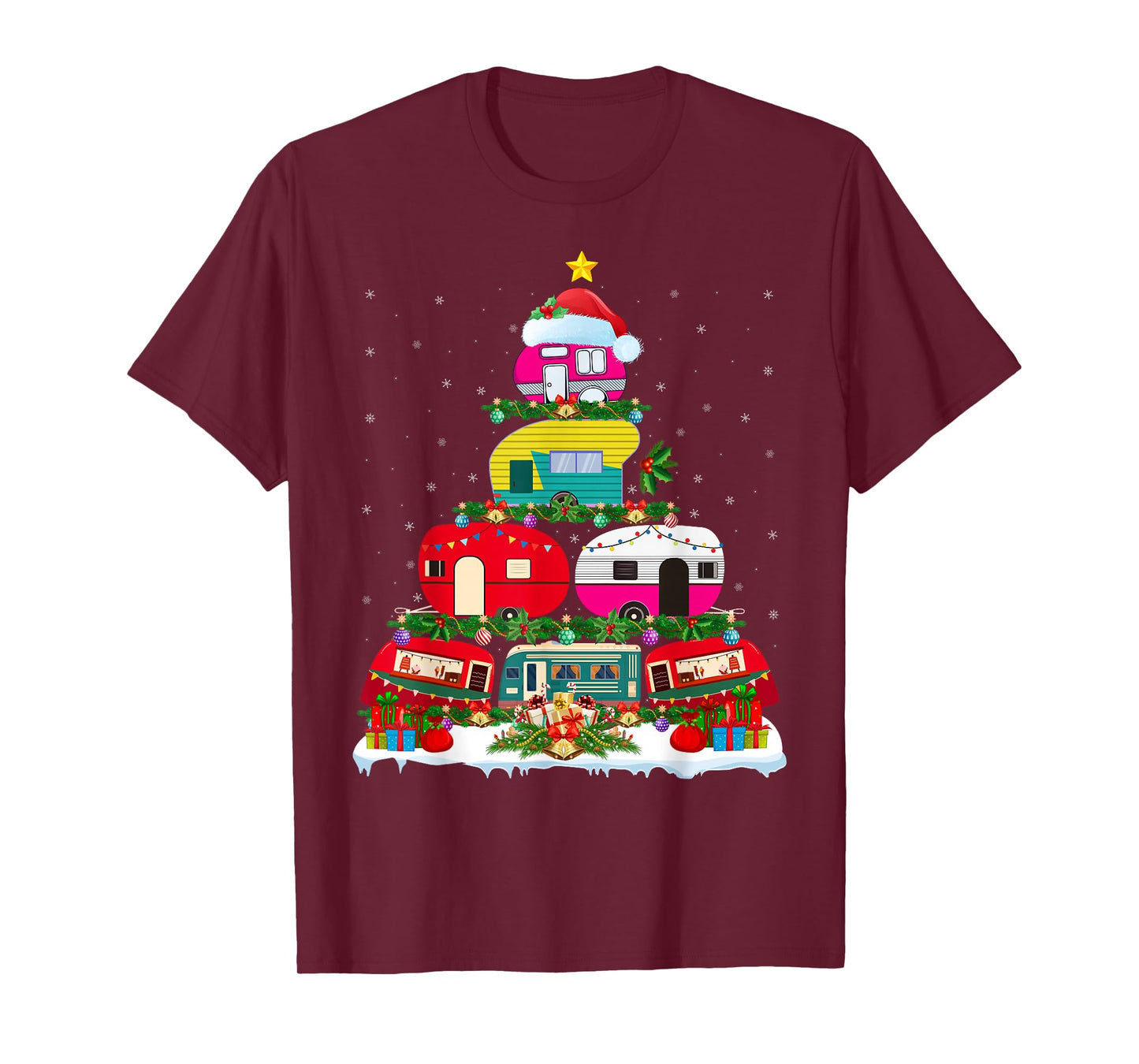 Camping Vehicle Christmas Tree Lights Outdoors Camping Xmas T-Shirt