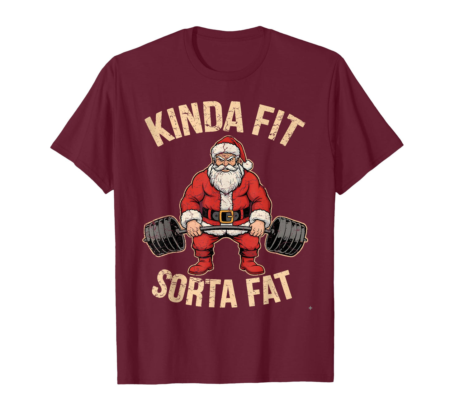 Kinda Fit Sorta Fat Funny Santa Gym Christmas Weightlifting T-Shirt