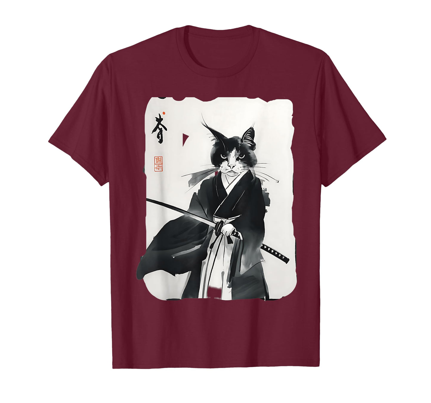 Samurai Cat Vintage Japanese Ukiyo-e Warrior Art Graphic T-Shirt for Men Women