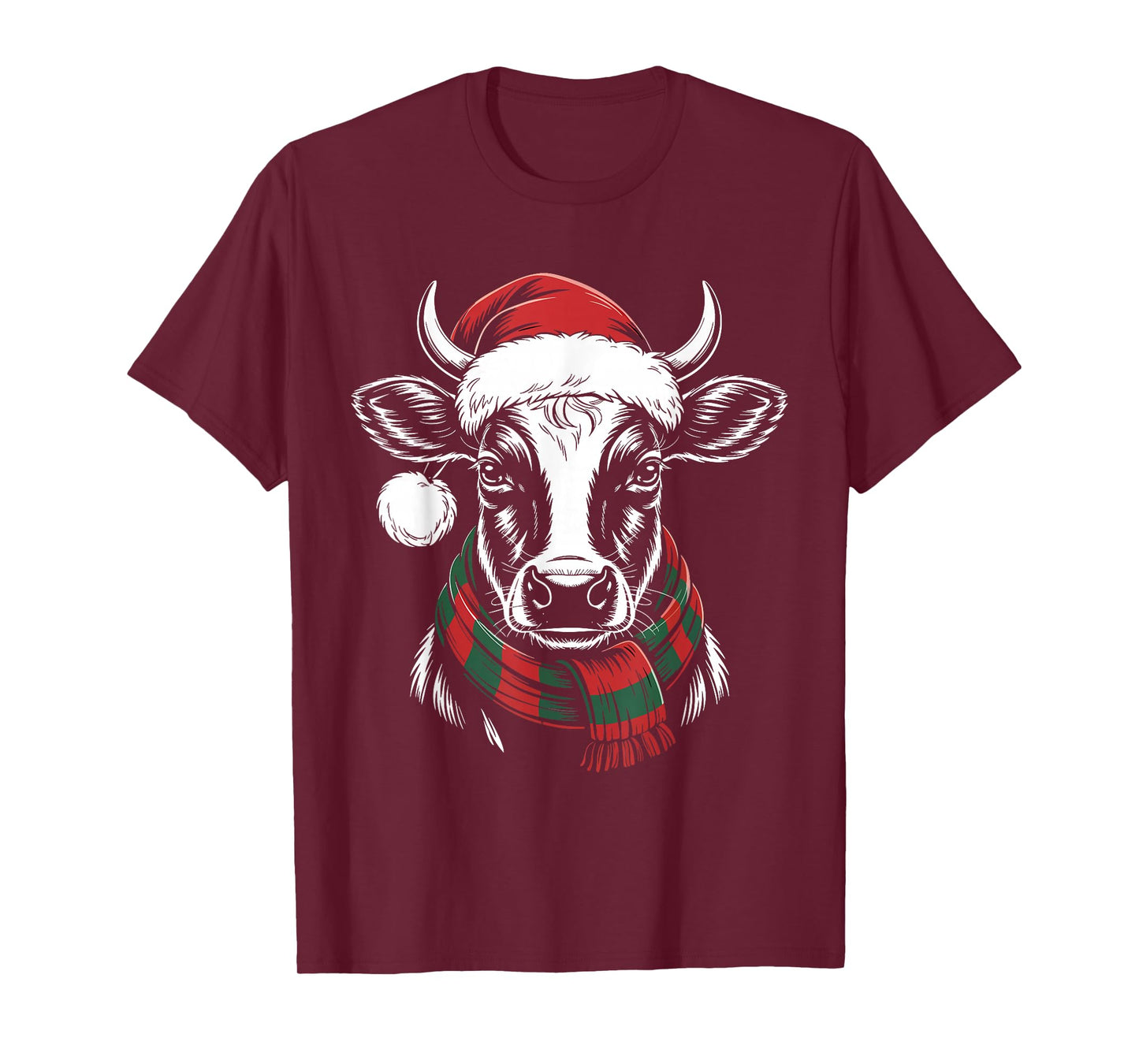 Cow Xmas Santa Hat Scarf Christmas Costume T-Shirt