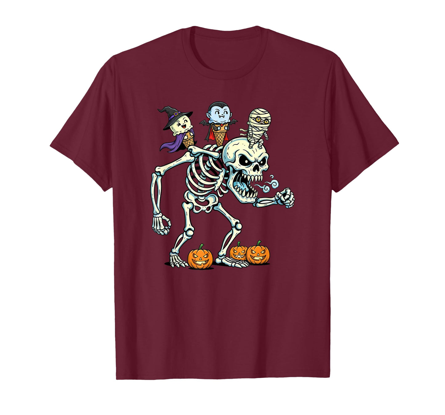 Ice Cream Skeleton Mummy Witch Halloween Kids Mens Womens T-Shirt