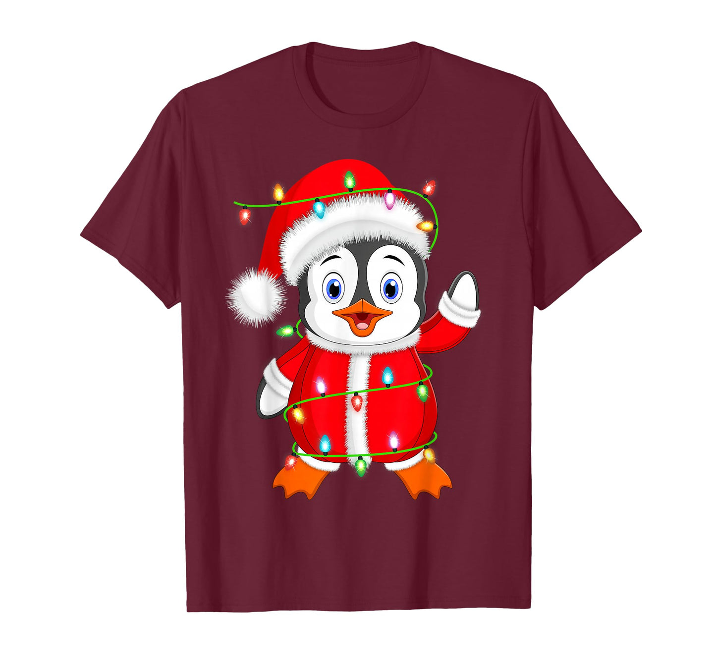 Penguin Christmas Lights Santa Costume Cute Animal Xmas T-Shirt
