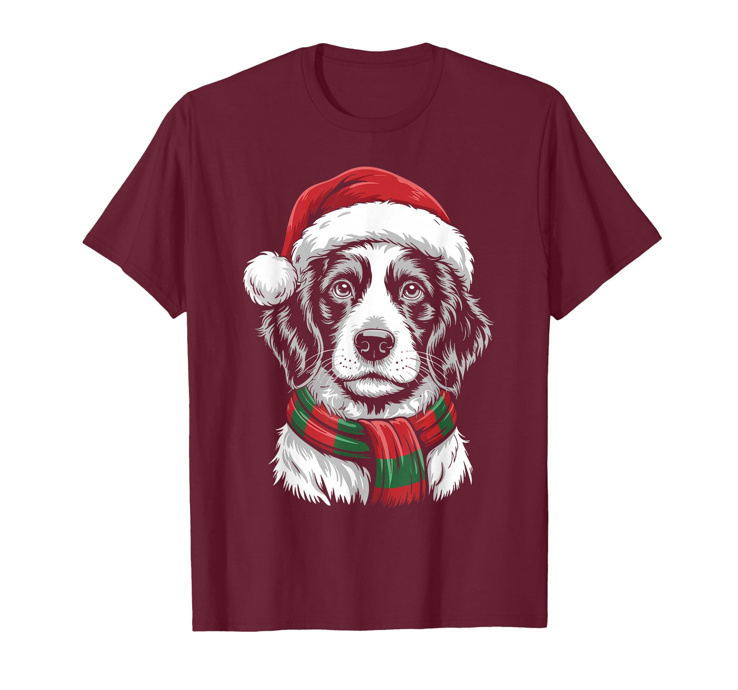 Brittany Spaniel Dog Xmas Santa Hat Scarf Christmas Costume T-Shirt