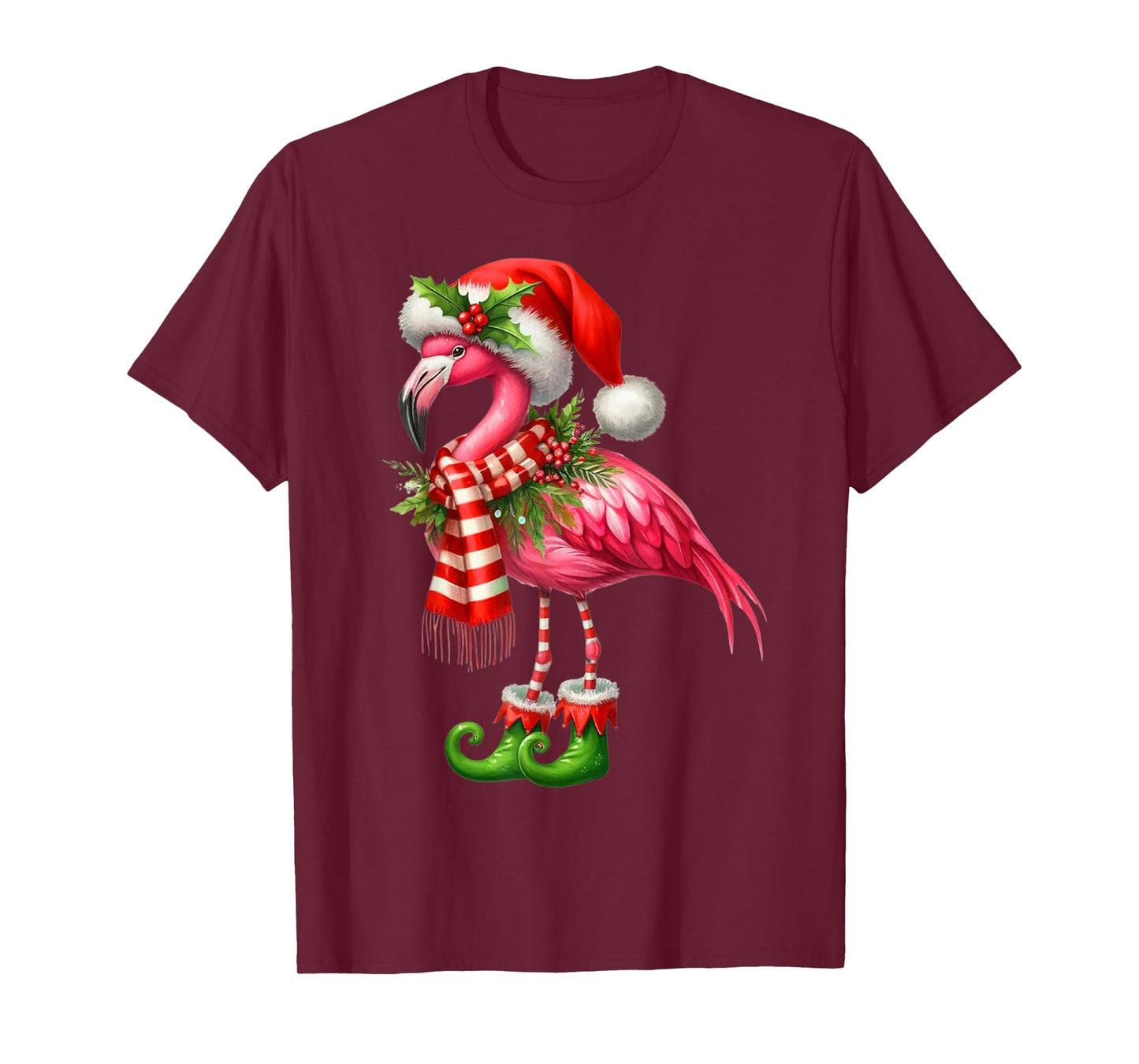 Merry Christmas Cute Flamingo Santa Snow Xmas Lights Pajamas T-Shirt