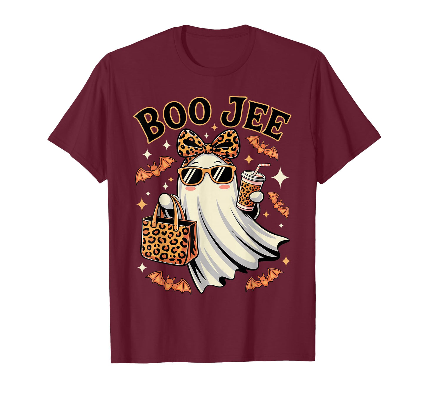 Coquette Leopard Ghost Coffee Boo JEE Halloween Boujee Ghost T-Shirt