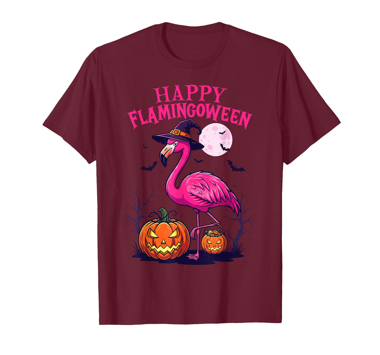 Happy Flamingoween Flamingo Witch Pumpkin Funny Halloween T-Shirt
