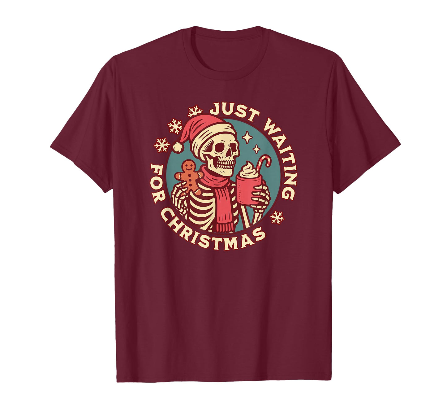 Just Waiting for Christmas Skeleton Drinking Hot Cocoa T-Shirt