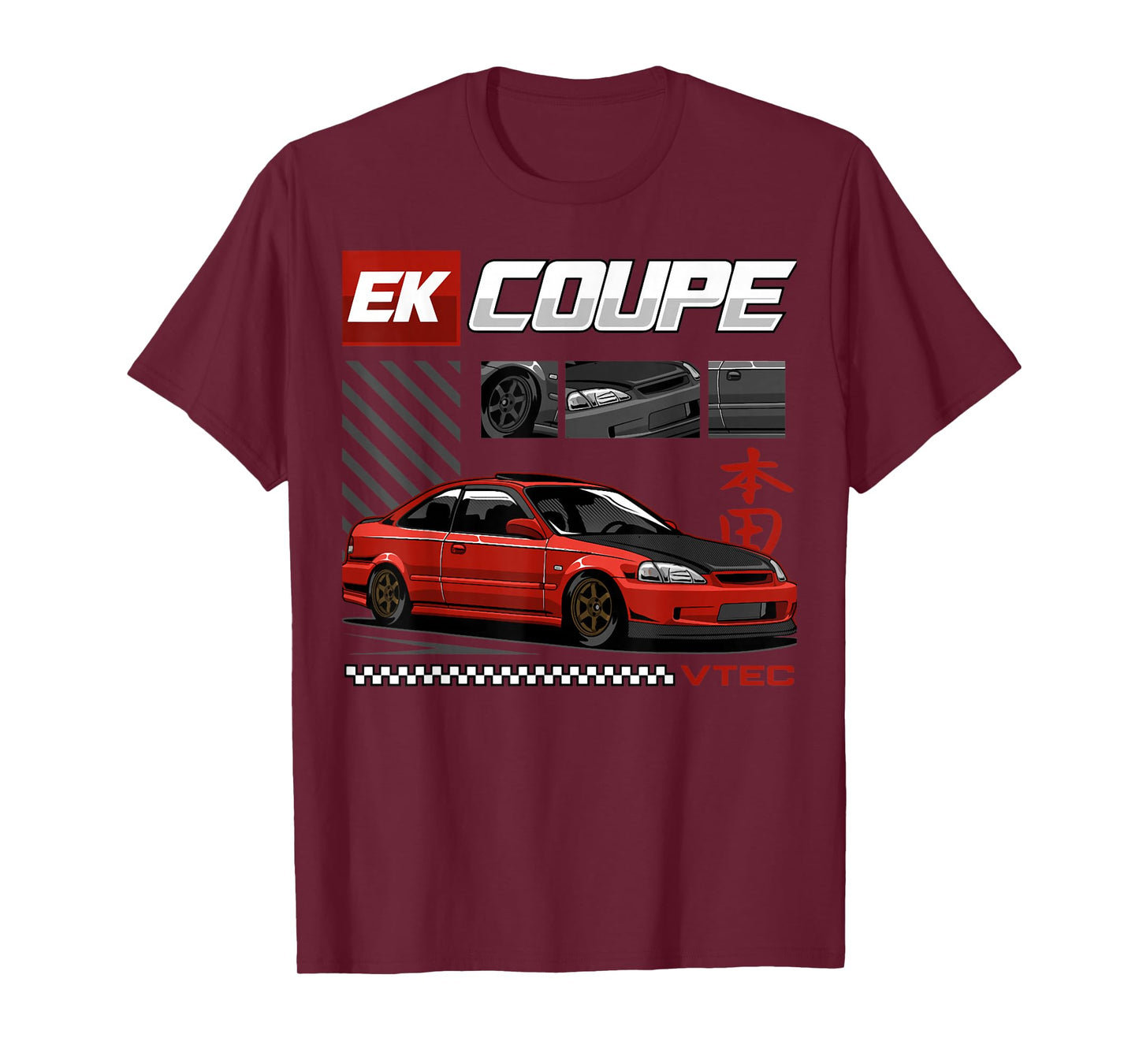 Civic EK Coupe Type R Japanese Car T-Shirt, Small, Black