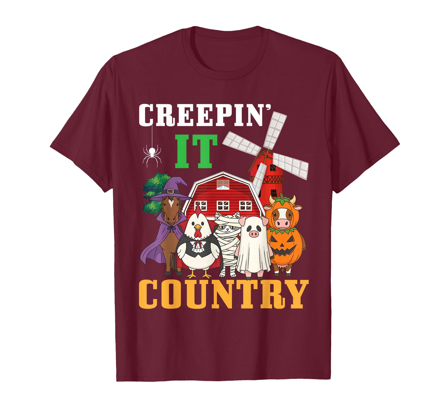 Creepin It Country Funny Farm Animals Happy Halloween Day T-Shirt