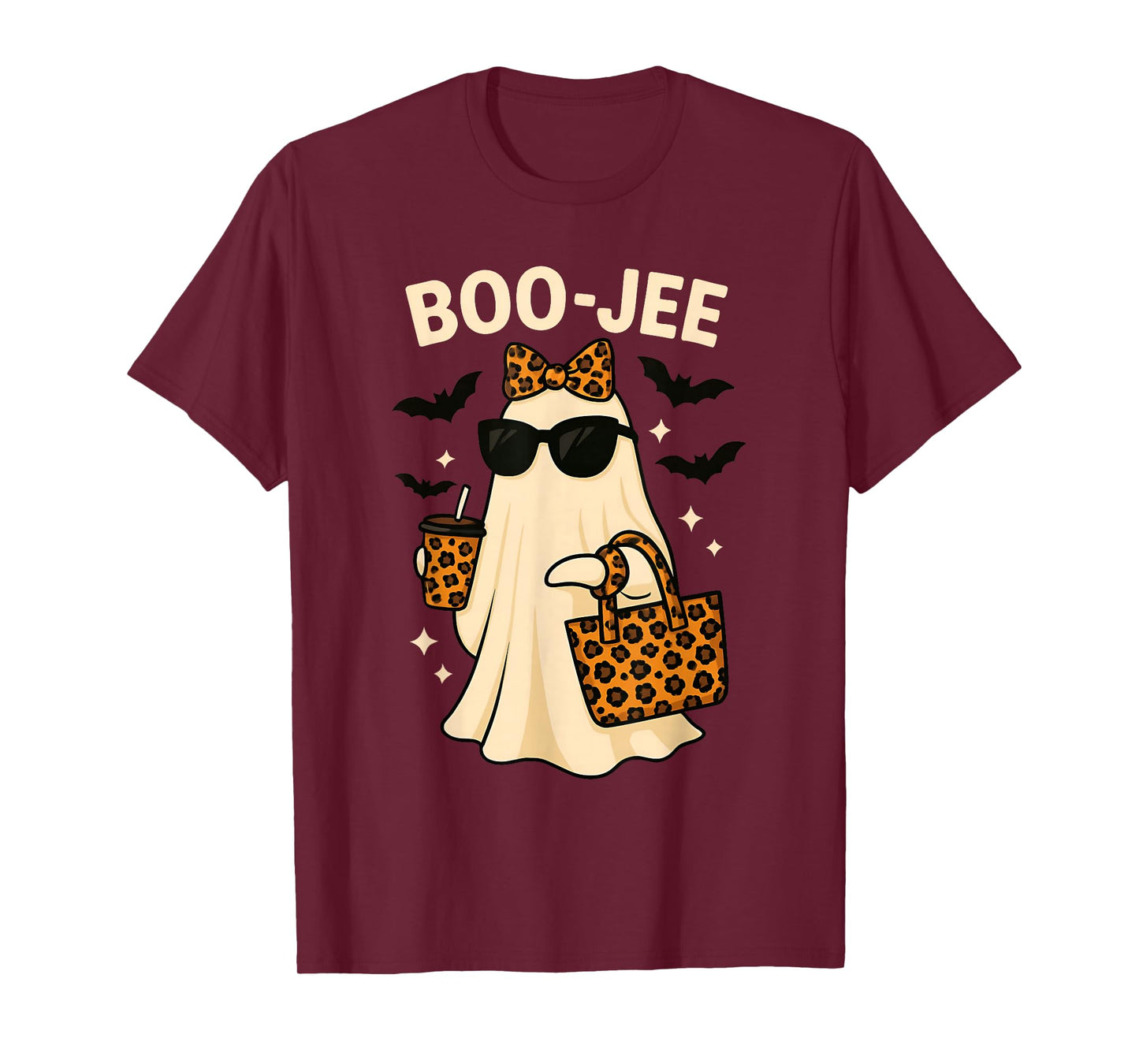 Coquette Leopard Ghost Coffee Boo-JEE Halloween Boujee T-Shirt