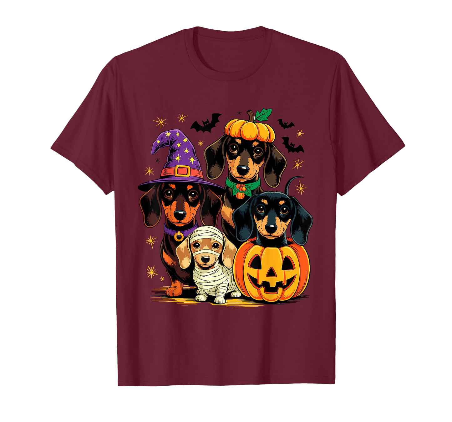 Dachshund Halloween Witch Pumpkin Mummy Jack O Lantern T-Shirt