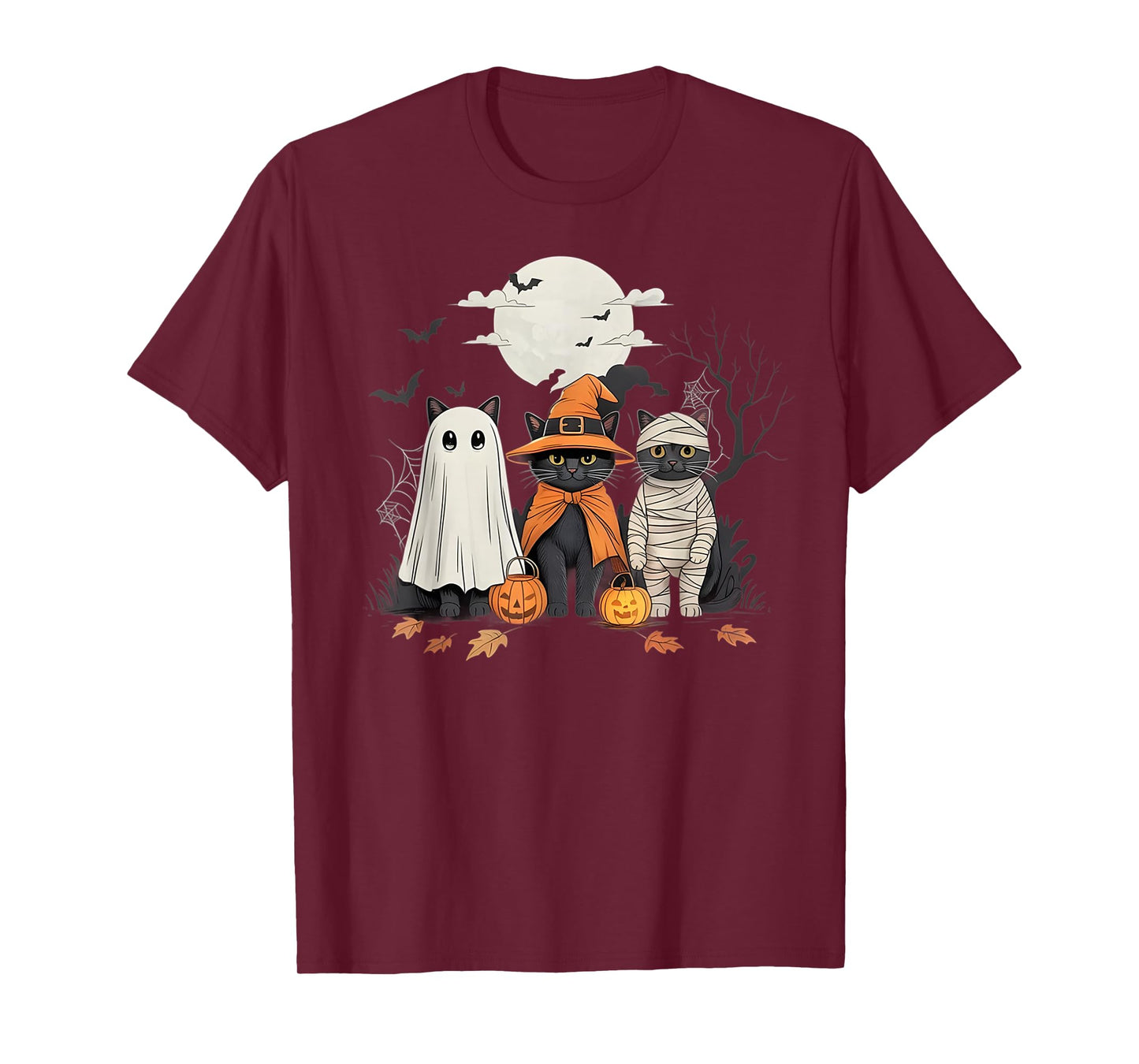 Black Cat Witch Ghost Scary Halloween Pumpkin Men Kids Gifts T-Shirt