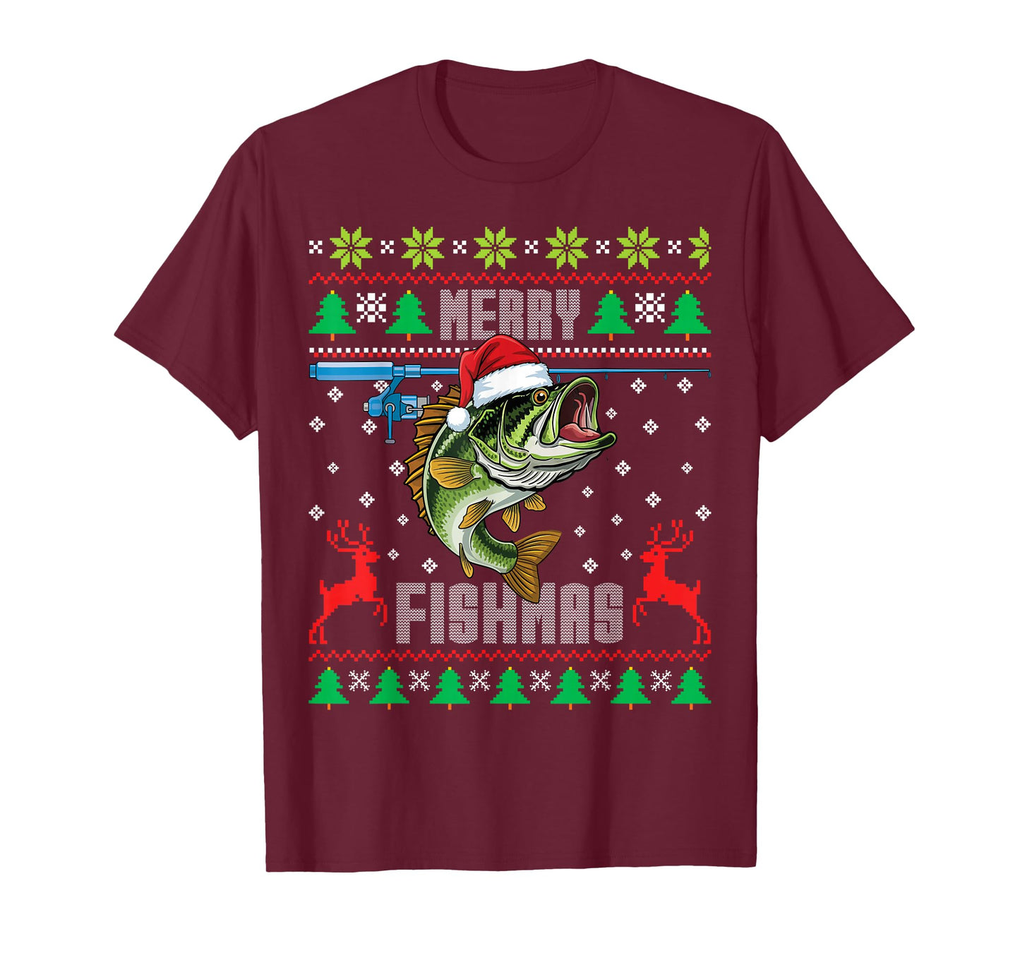 Merry Fishmas Bass Fish Fishing Funny Ugly Christmas T-Shirt