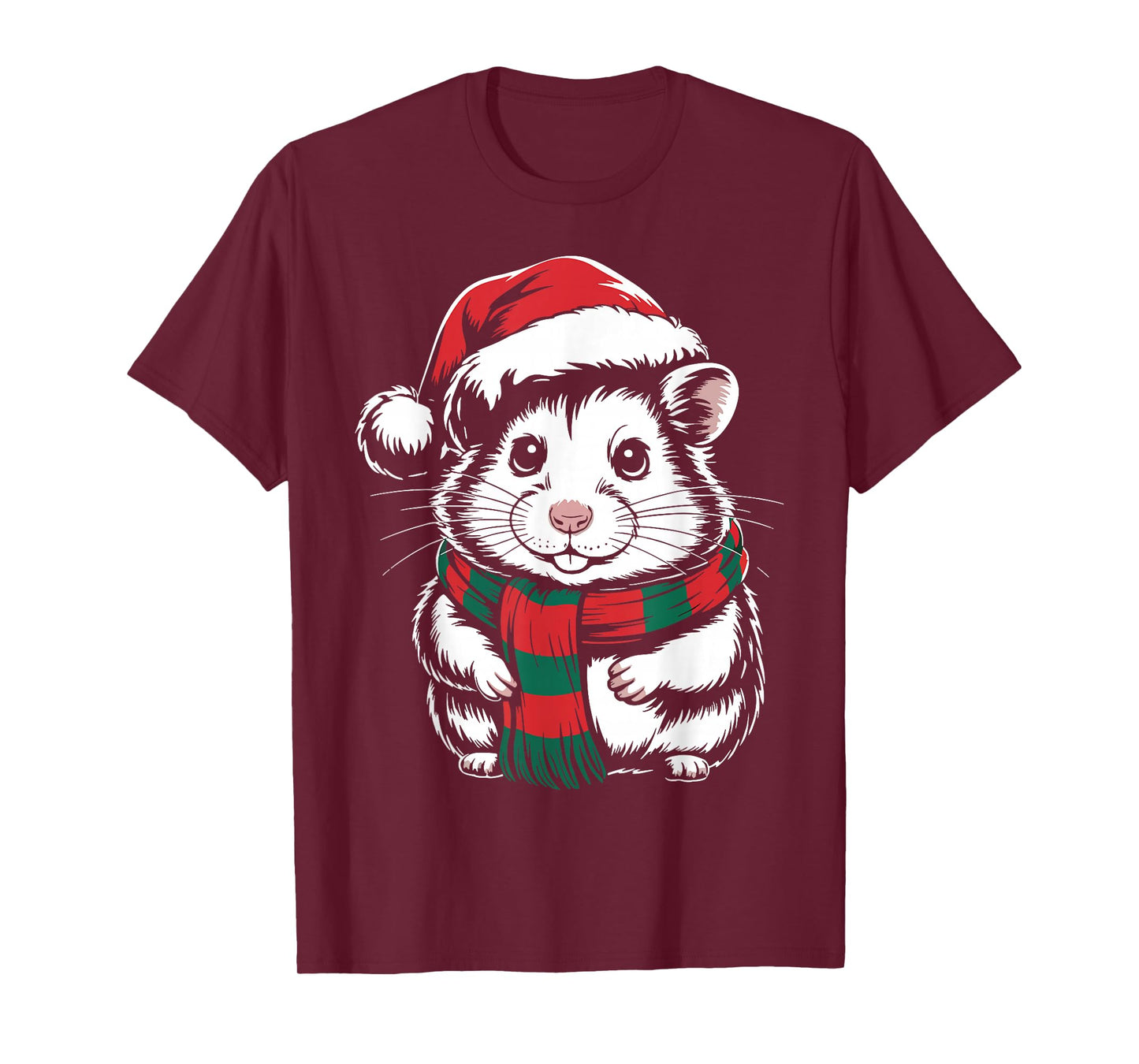 Hamster Xmas Santa Hat Scarf Christmas Costume T-Shirt