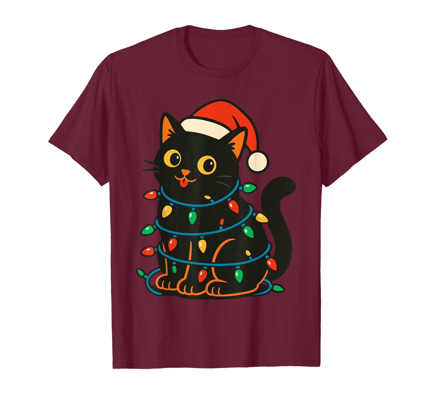 Black Cat Christmas Tree Lights Shirt, Funny Cats Santa Hat T-Shirt