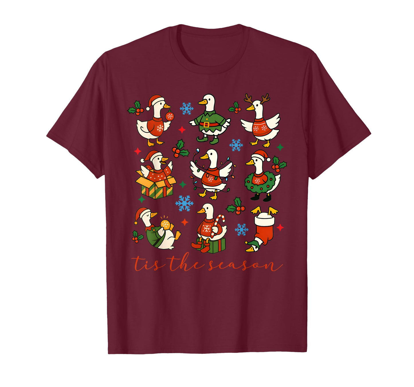 Retro Silly Goose Santa Cute Merry Christmas Tis The Season T-Shirt