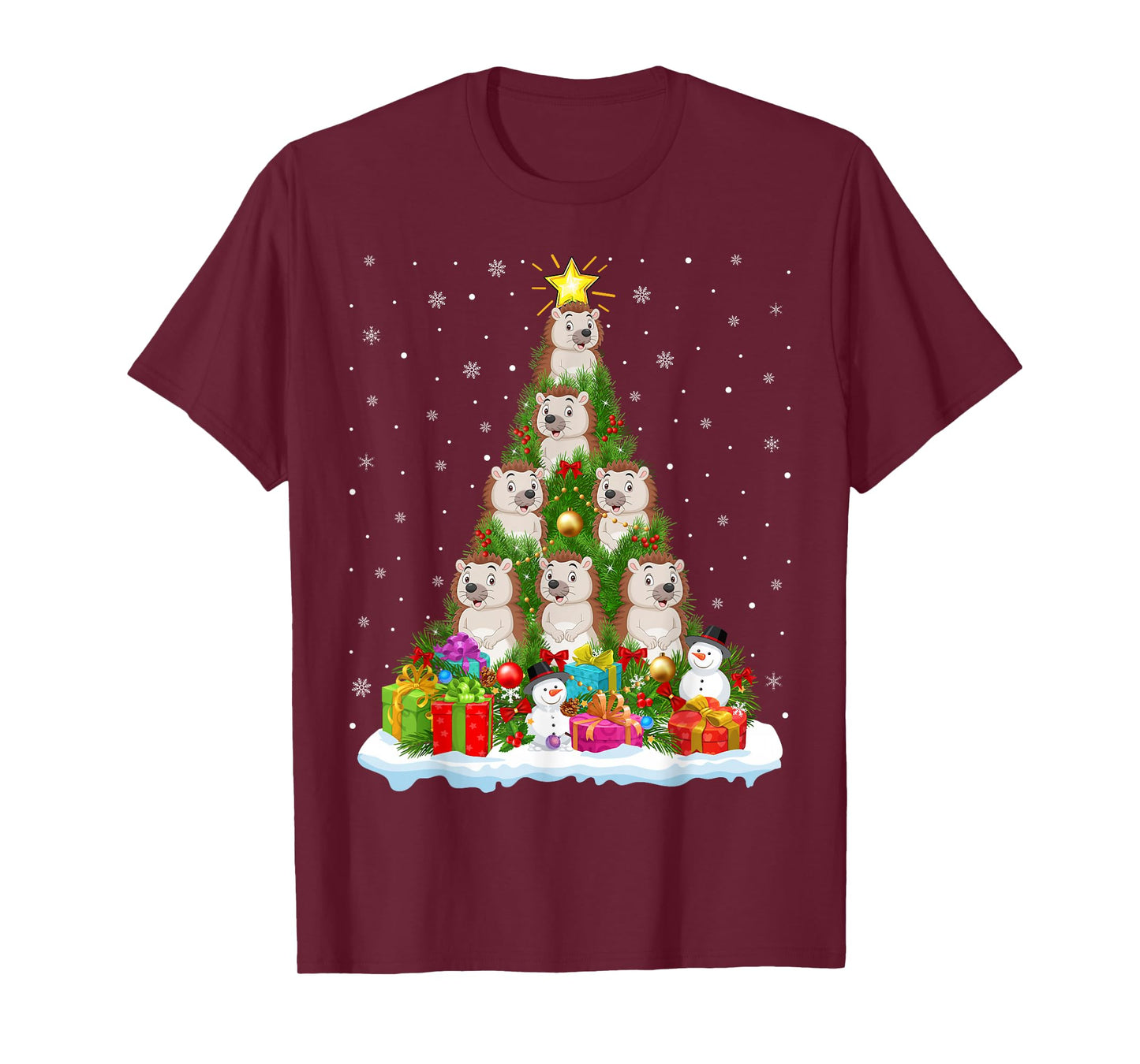 Cute Hedgehog Christmas Tree Holiday Decor Funny Xmas Lights T-Shirt