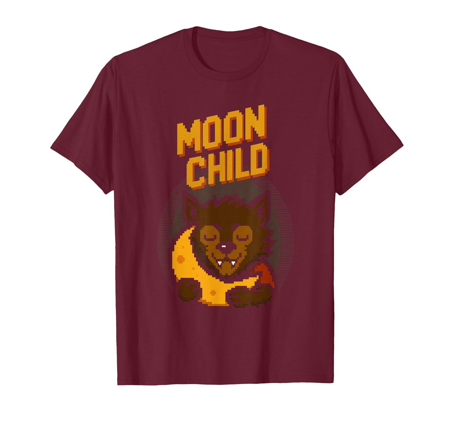 Moon Child Funny Pixel Art Werewolf & Moon Halloween T-Shirt