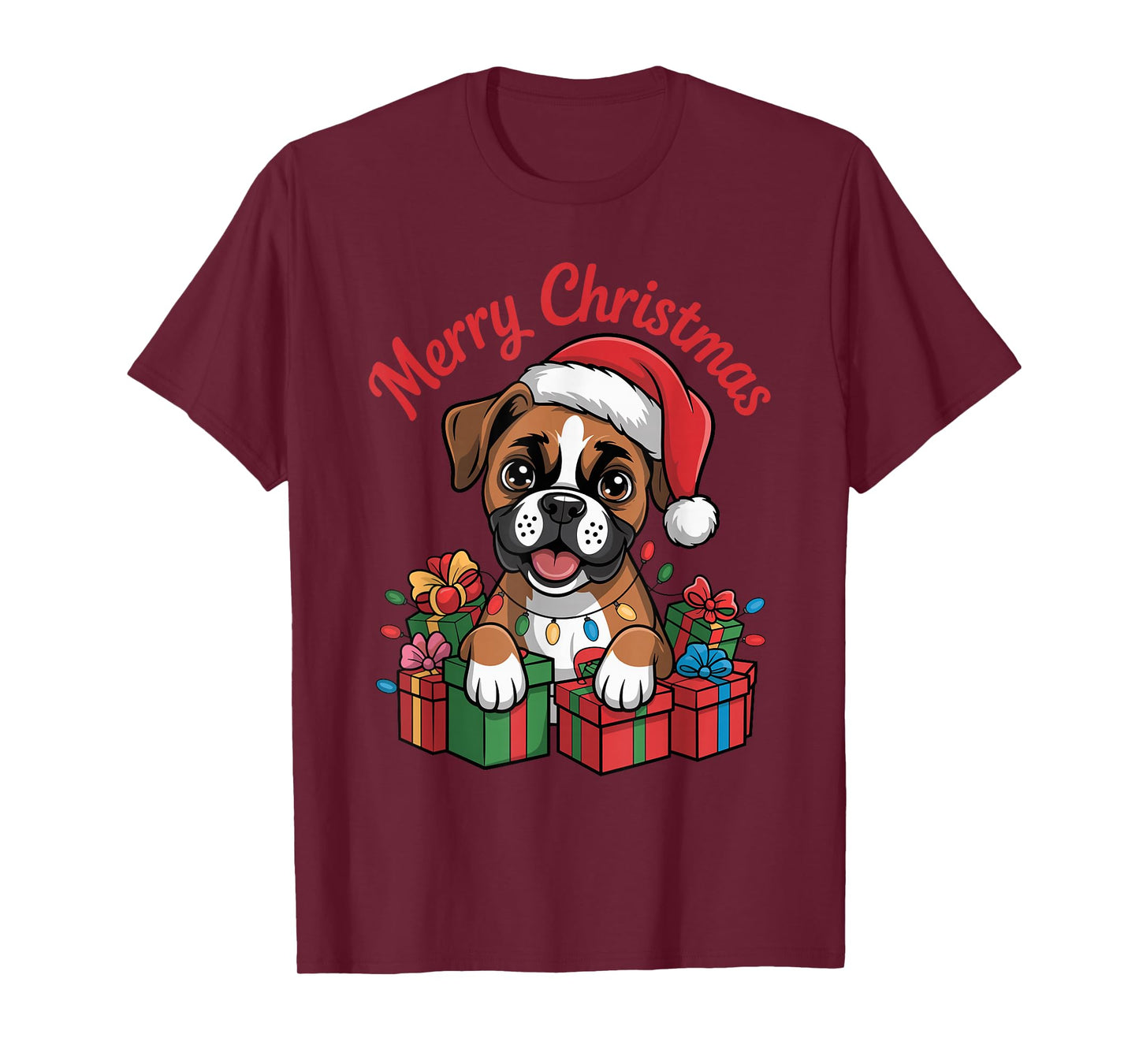 Cute Boxer Santa Hat Christmas Xmas Dog Lovers Holiday T-Shirt