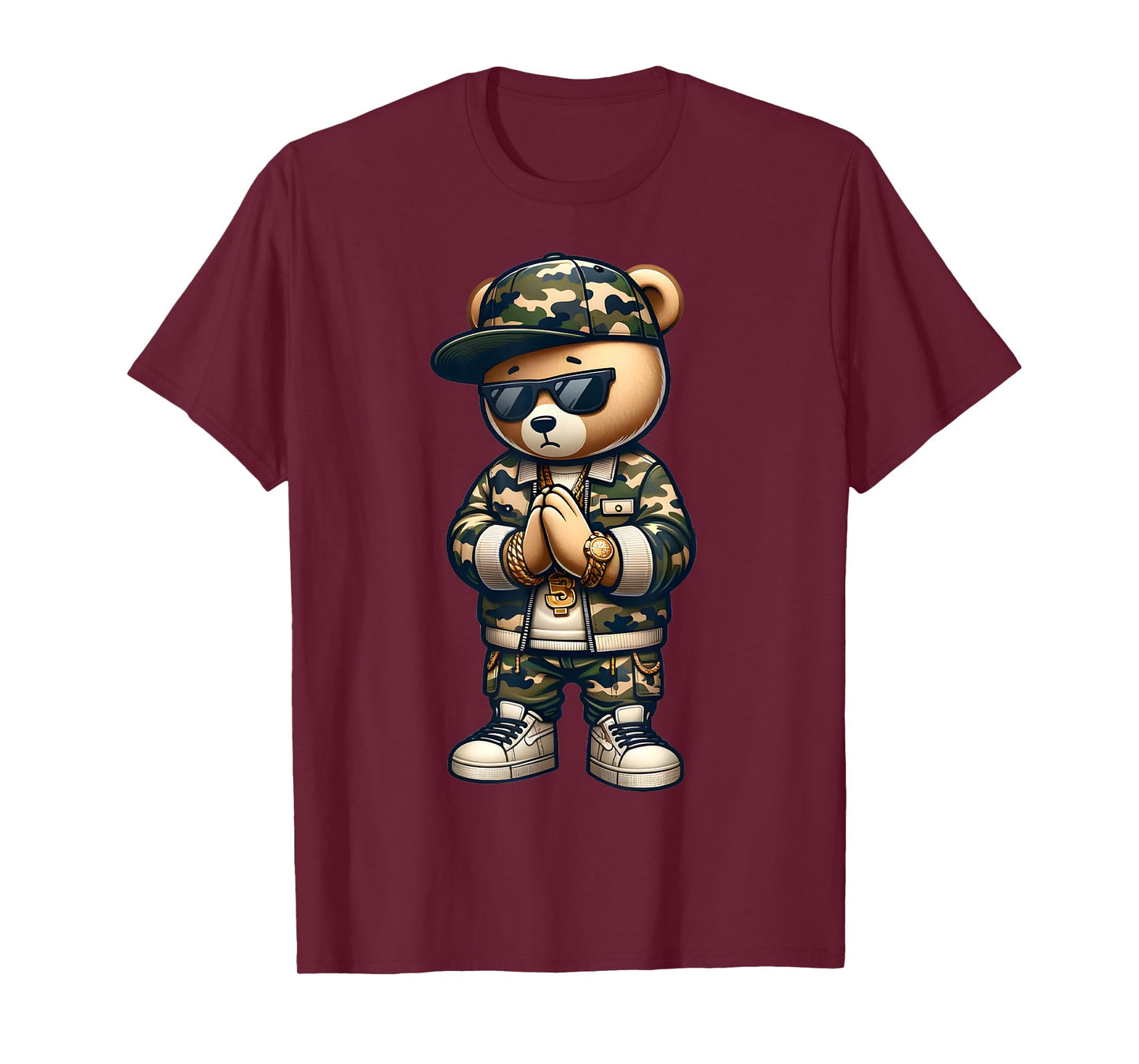 Camo Hip Hop Teddy Bear Camouflage Streetwear Mens Boys Cool T-Shirt