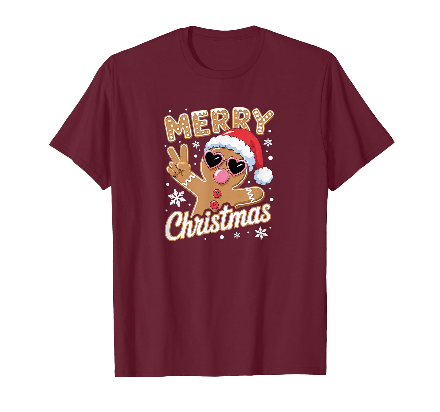 Merry Christmas Gingerbread Man Peace Sign Funny Holiday T-Shirt