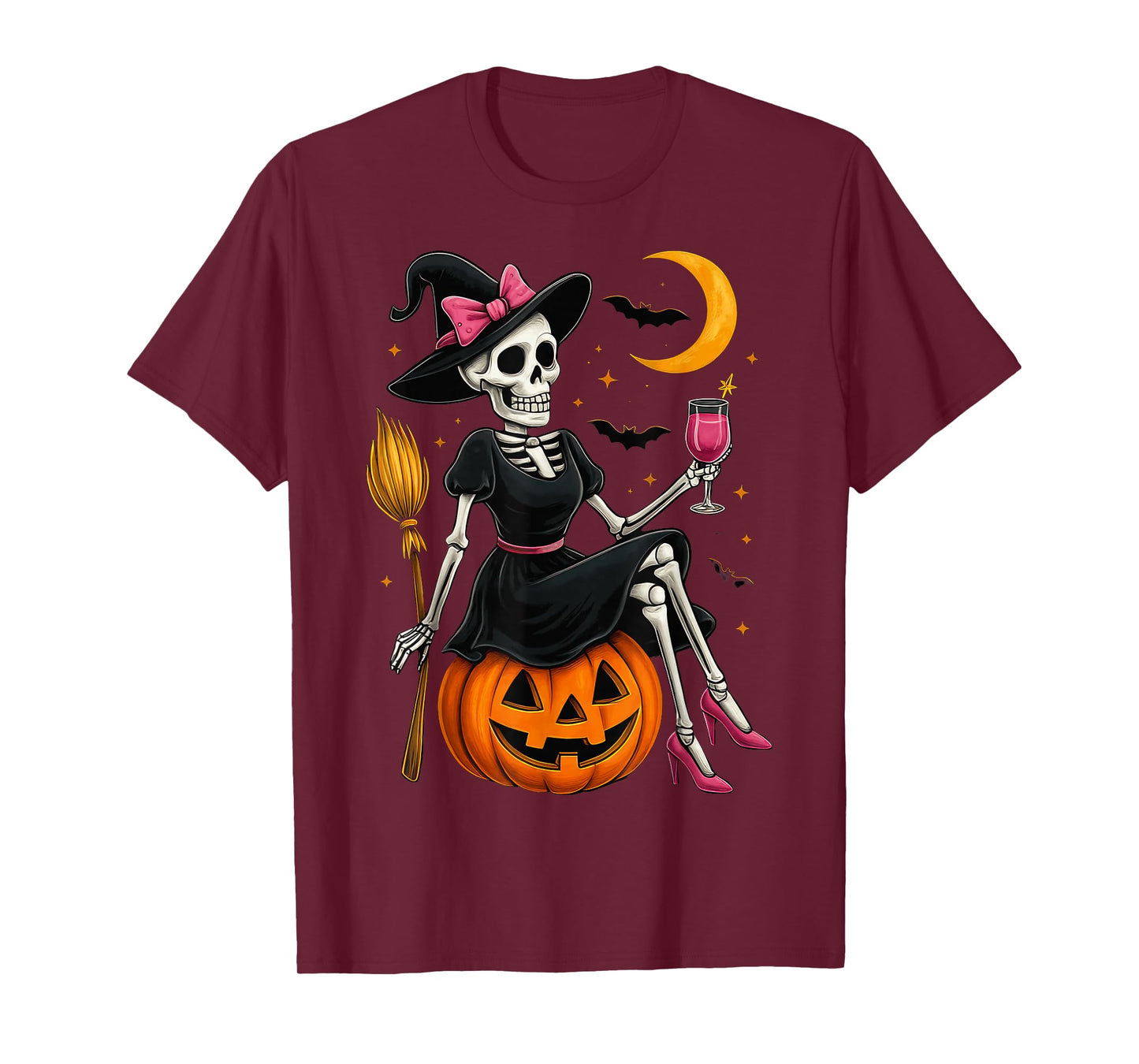 Skeleton Witch Halloween Pumpkin Spooky Season Design T-Shirt