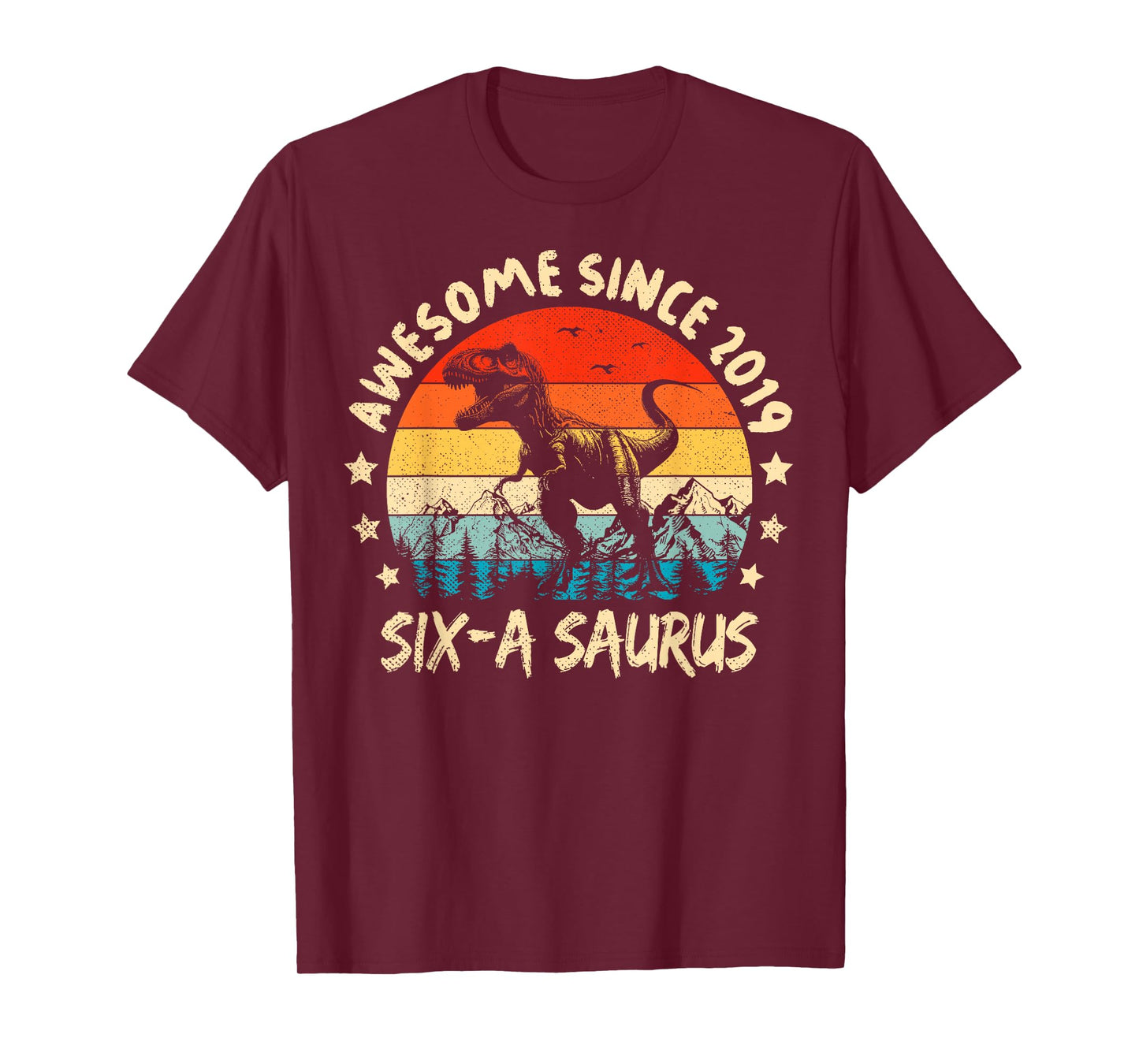 Six A Saurus Birthday T Rex 6 Year Old Dino 6th Dinosaur T-Shirt