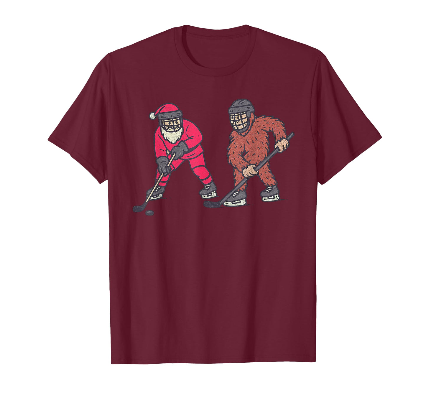 Sasquatch Santa Playing Ice Hockey Christmas Funny Xmas T-Shirt