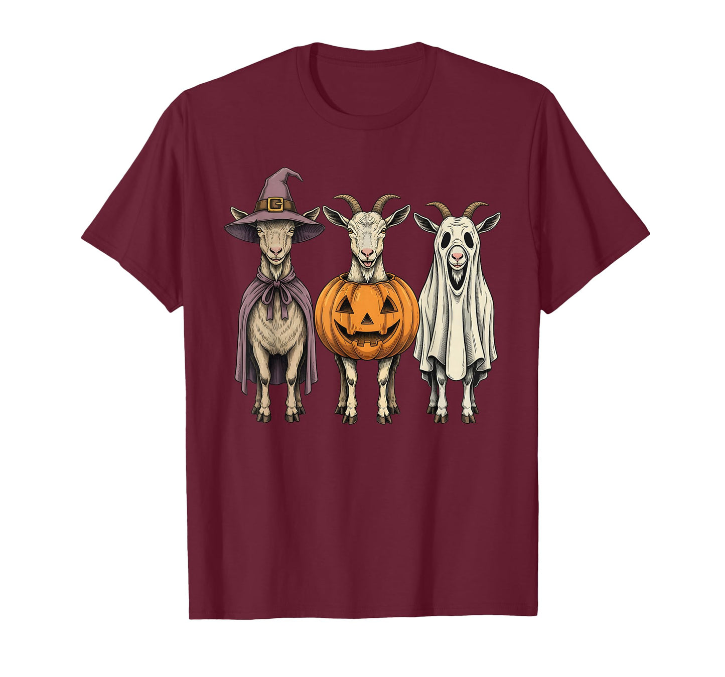 Spooky Ghost Goat Pumpkin Halloween Farm Animal T-Shirt