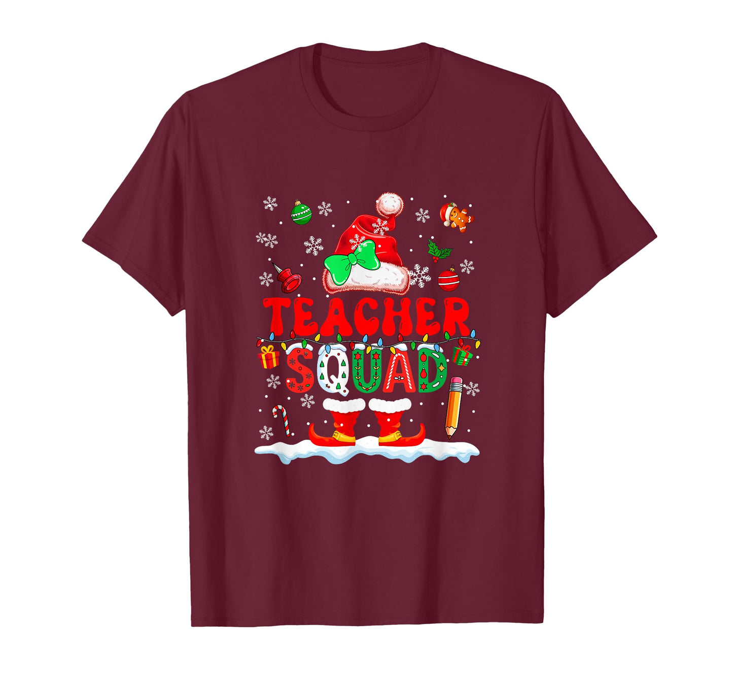 Teacher Squad Women Job Christmas Santa Costume Bow Tie T-Shirt