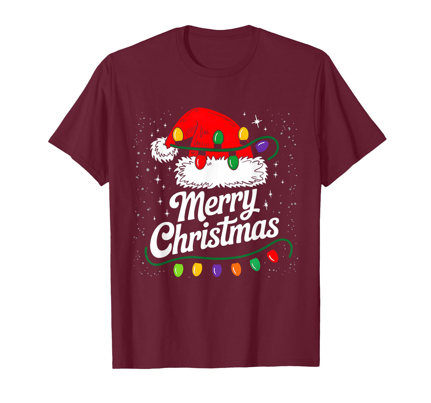 Merry Christmas Lights Red Santa Hat Xmas Family Men Women T-Shirt
